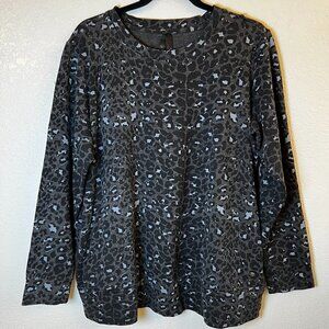 Melissa McCarthy x Seven7 Long Sleeve Black‎ Leopard Jersey Tunic Top XL (READ)